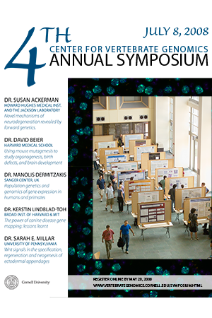 Promotional poster featuring a view overlooking a symposium poster session.