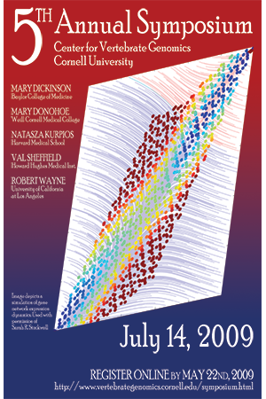 Promotional poster featuring a simulation of gene network expression.